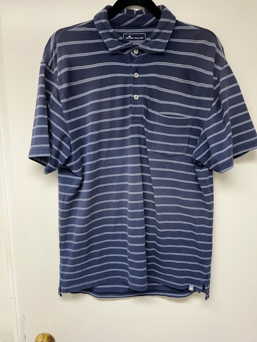 Peter Millar Blue Striped Short Sleeve Polo